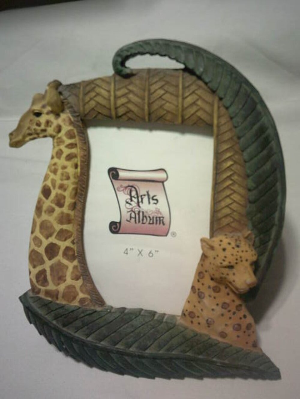 VTG ARTS ALBUM JUNGLE AFRICA RESIN PICTURE FRAME 4X6" OPENING PLASTER DESIGN 🔥